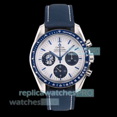 Swiss Replica N1 Factory Omega Speedmaster Snoopy Blue Ceramic Bezel Leather Strap Watch 